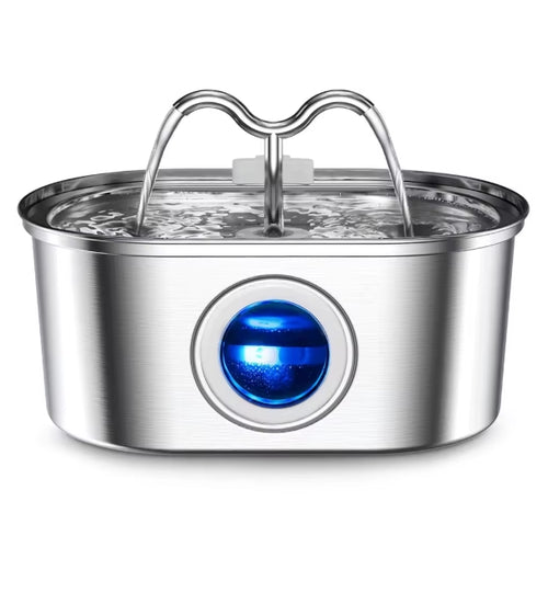Fontaine distributeur eau chat inox LED boule bleue